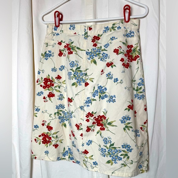 Vintage Y2K Eddie Bauer White Red Blue Skirt Front Pockets 100% Cotton Denim - Picture 2 of 7